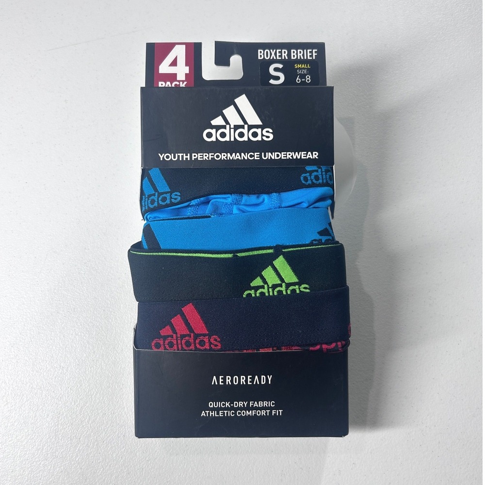 Adidas Youth‎ Performance Boxer Briefs 4 Pack Small Solar Blue Black Onyx Grey